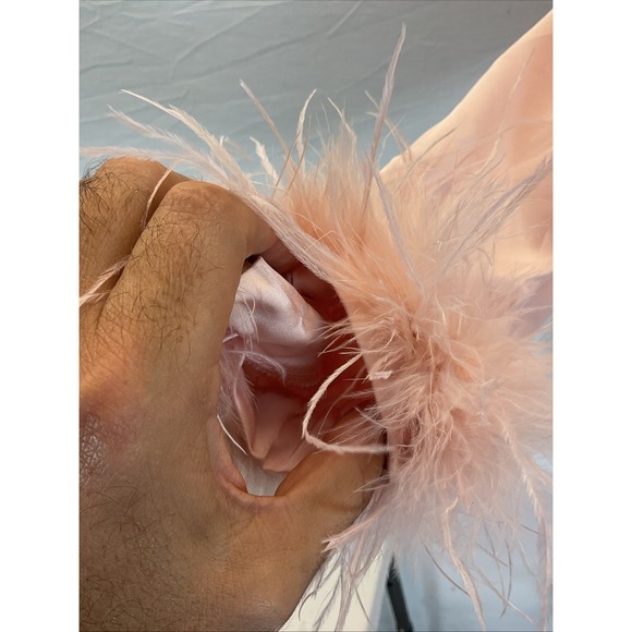 Nadine Merabi Darcie‎ Pink Pajamas size XL fur trimmed satin lounge luxury silk - Picture 5 of 15